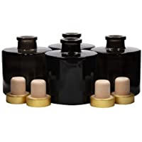 Frandy House Frascos difusores de cristal negro redondos con tapas de corcho dorado- juego de 4 – 7-5 cm de alto- 100 ml…